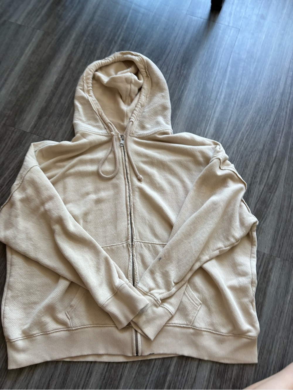 American Eagle Outfitters Cream Full-Zip Hooded Sweater